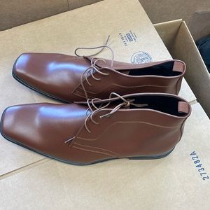 Brown Faux Leather Square Toe Boots Size 16 Wide New